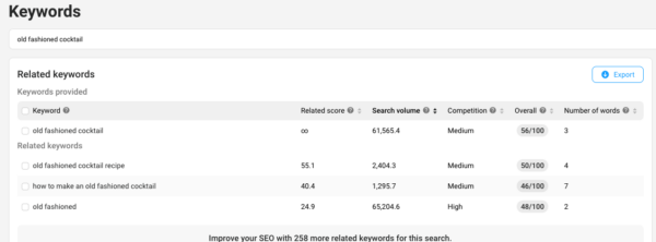 YouTube keyword research: screenshot of vidIQ keywords tool