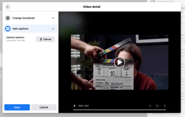 how to directly add captions to Facebook video